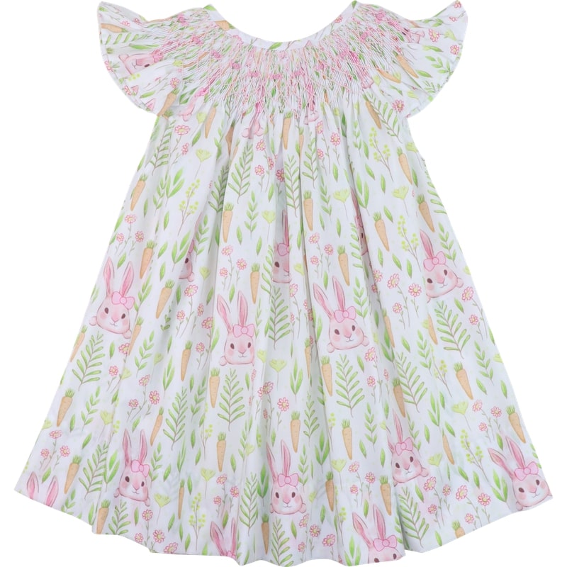 Pink Bunny And Carrot Smocked Dress