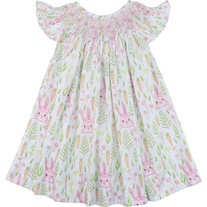 Pink Bunny And Carrot Smocked Dress