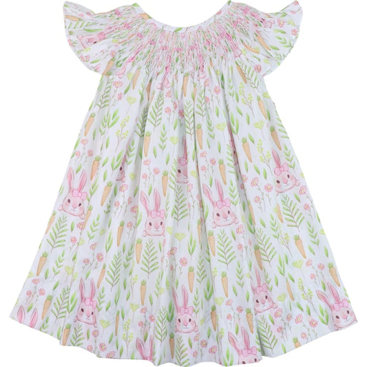 Pink Bunny And Carrot Smocked Dress