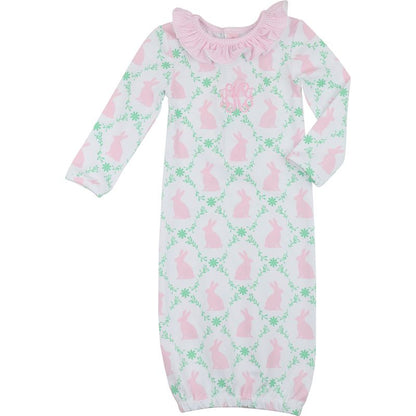 Pink Bunny And Ivy Print Knit Baby Gown