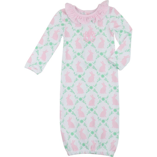 Pink Bunny And Ivy Print Knit Baby Gown