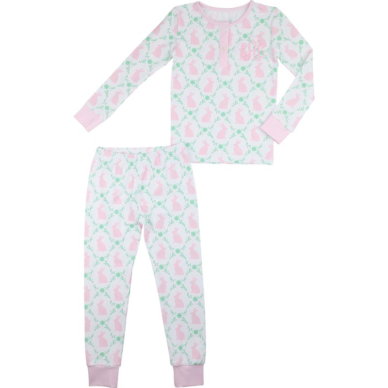 Pink Bunny And Ivy Print Knit Pajamas