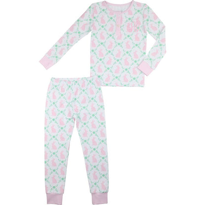 Pink Bunny And Ivy Print Knit Pajamas