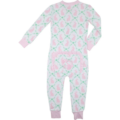 Pink Bunny And Ivy Print Knit Zipper Pajamas