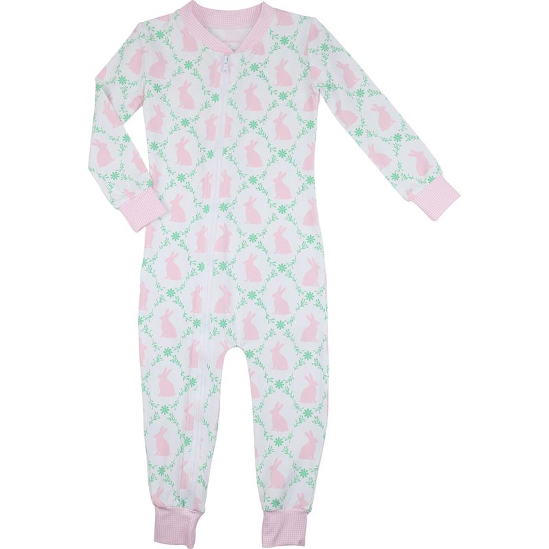 Pink Bunny And Ivy Print Knit Zipper Pajamas