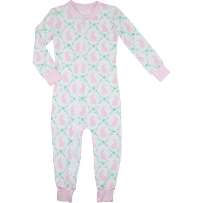 Pink Bunny And Ivy Print Knit Zipper Pajamas