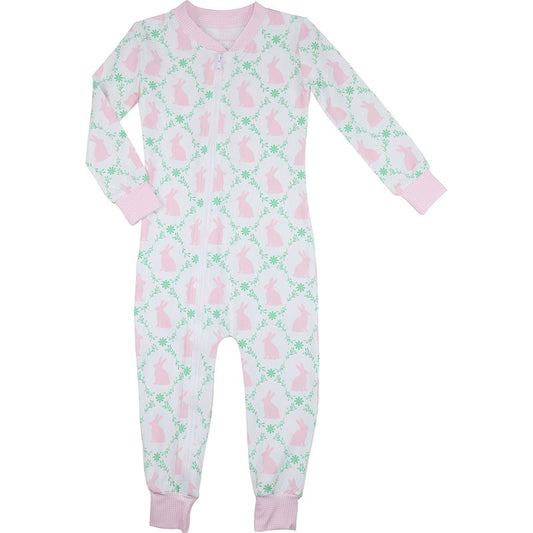 Pink Bunny And Ivy Print Knit Zipper Pajamas