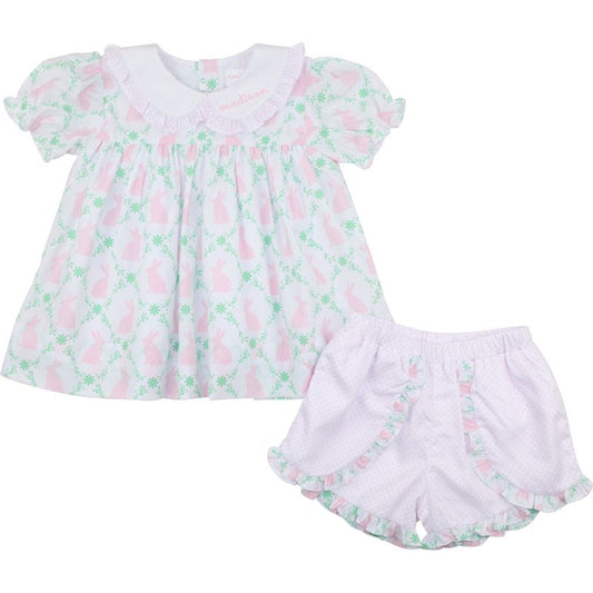 Pink Bunny And Ivy Print Short Set