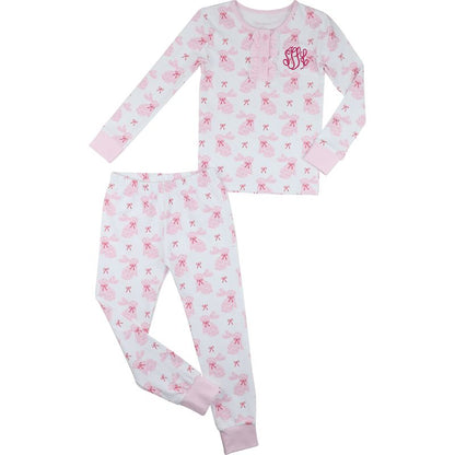 Pink Bunny Print Knit Pajamas