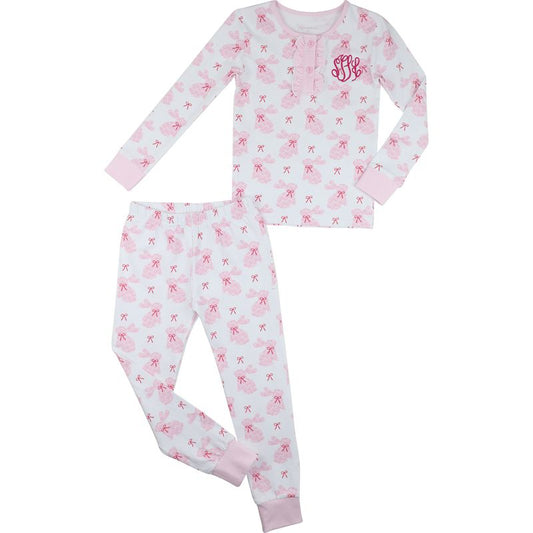Pink Bunny Print Knit Pajamas