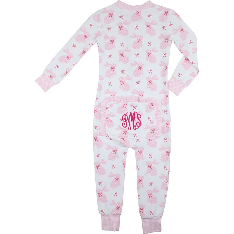 Pink Bunny Print Knit Zipper Pajamas