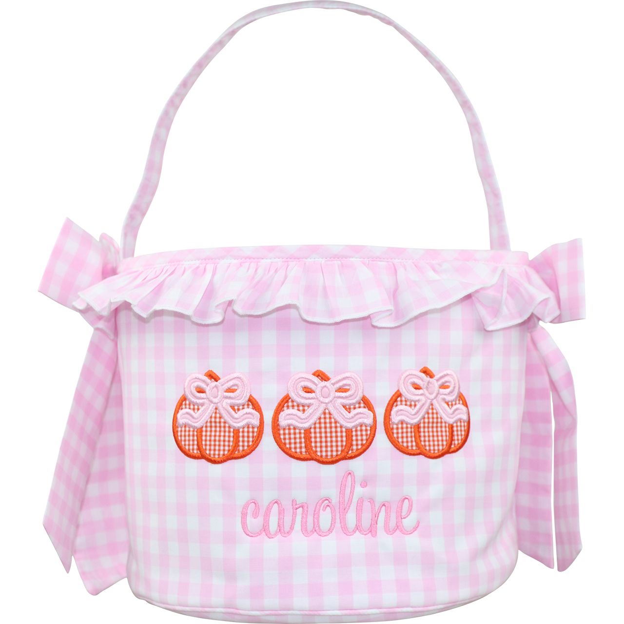 Pink Check Applique Pumpkin Bucket