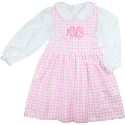 Pink Check Corduroy Dress Set