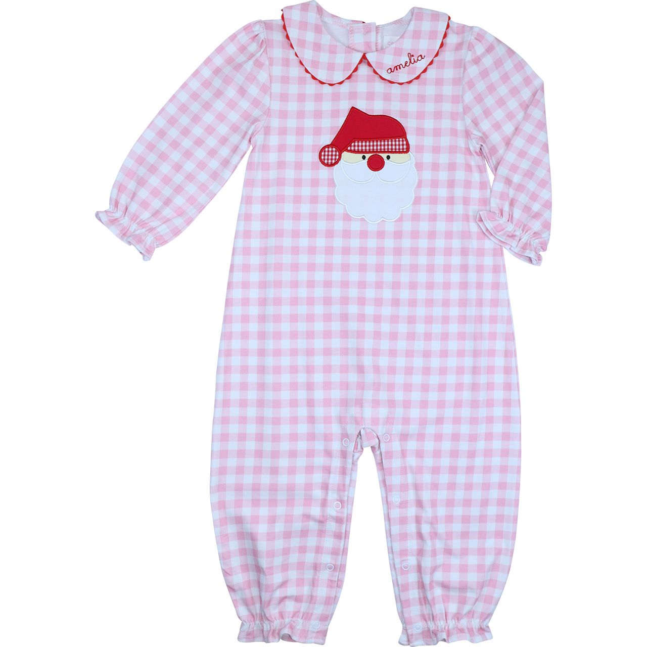 Pink Check Knit Applique Santa Long Bubble