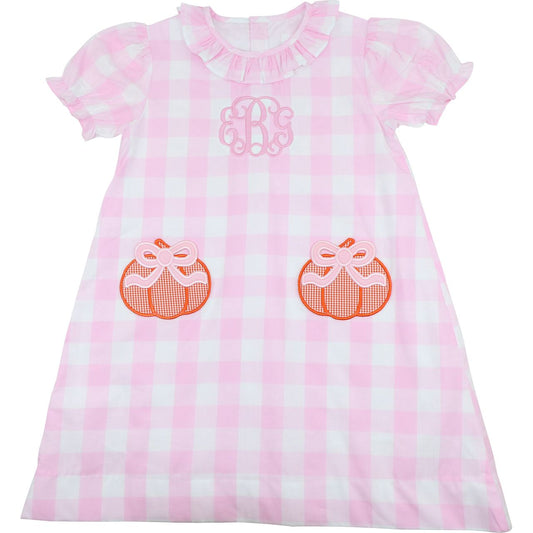Pink Check Pumpkin Pocket Dress