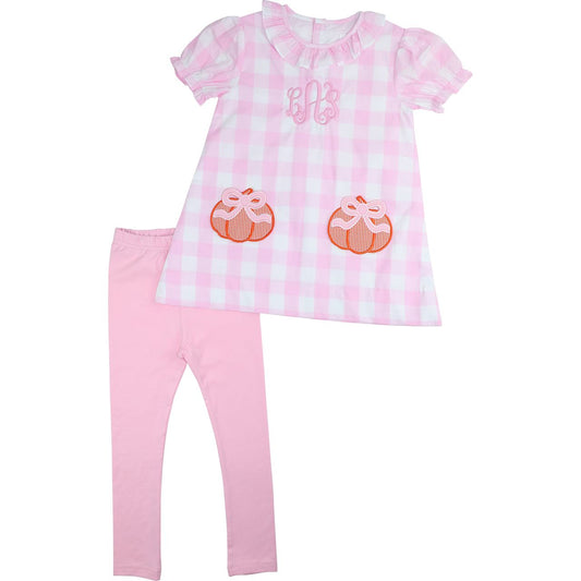 Pink Check Pumpkin Pocket Legging Set