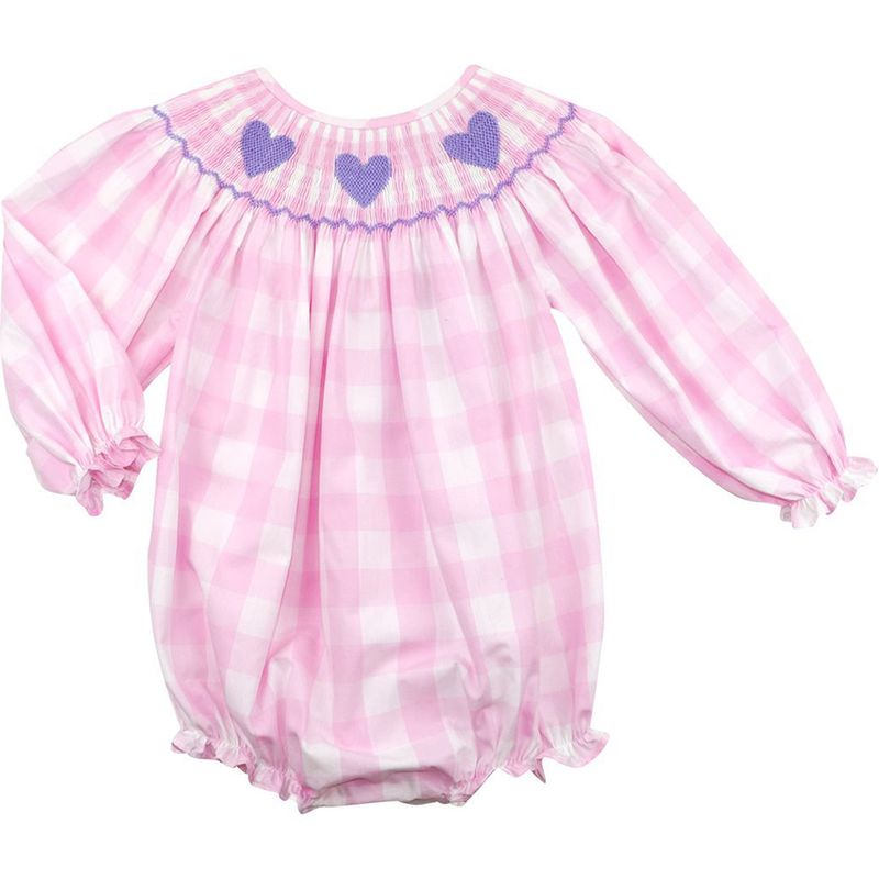 Pink Check Smocked Heart Bubble