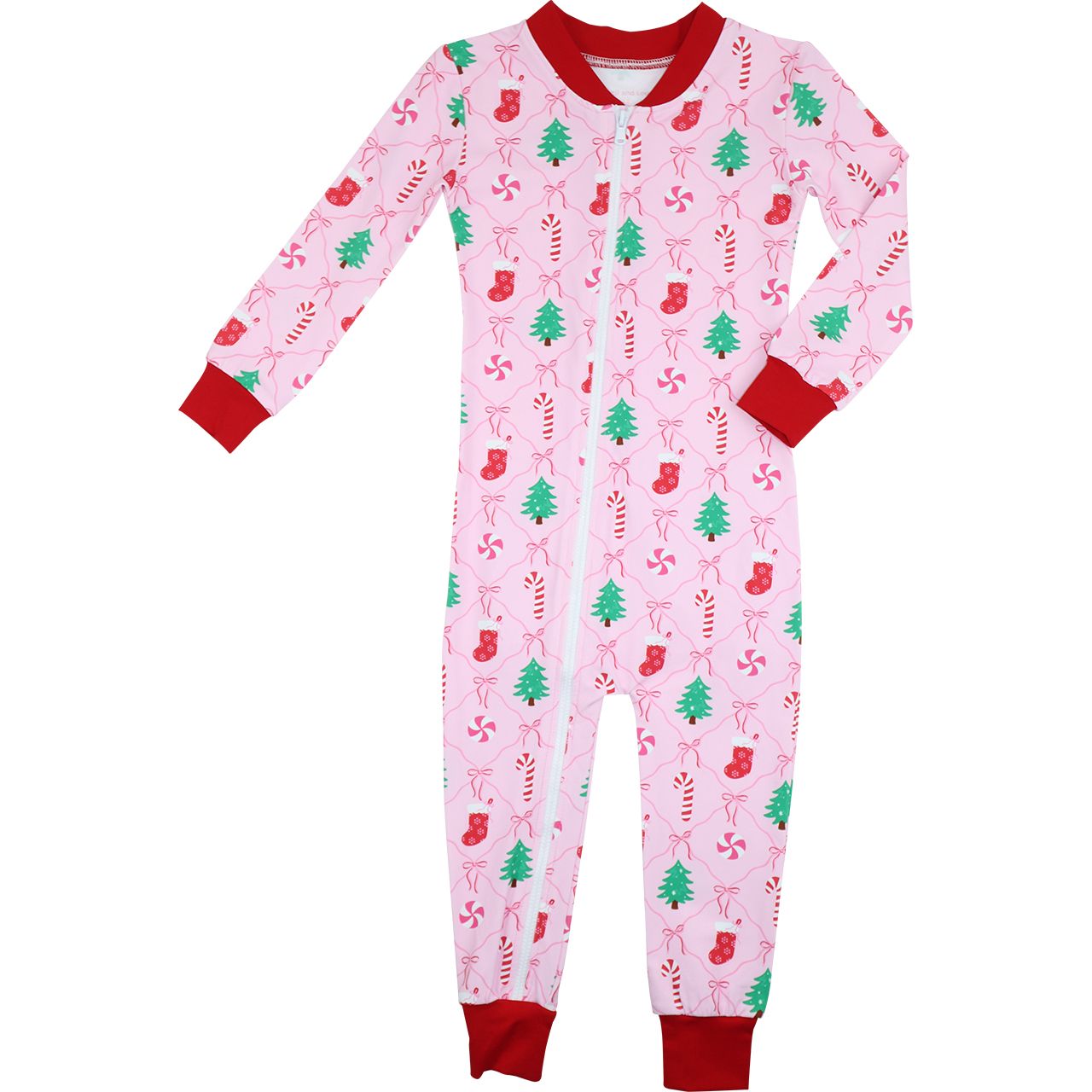 Pink Christmas Candy Knit Zipper Pajamas