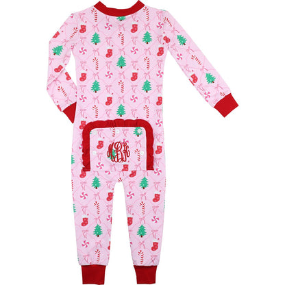 Pink Christmas Candy Knit Zipper Pajamas