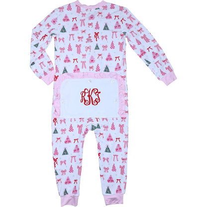 Pink Christmas Knit Zipper Pajamas