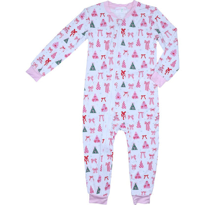 Pink Christmas Knit Zipper Pajamas