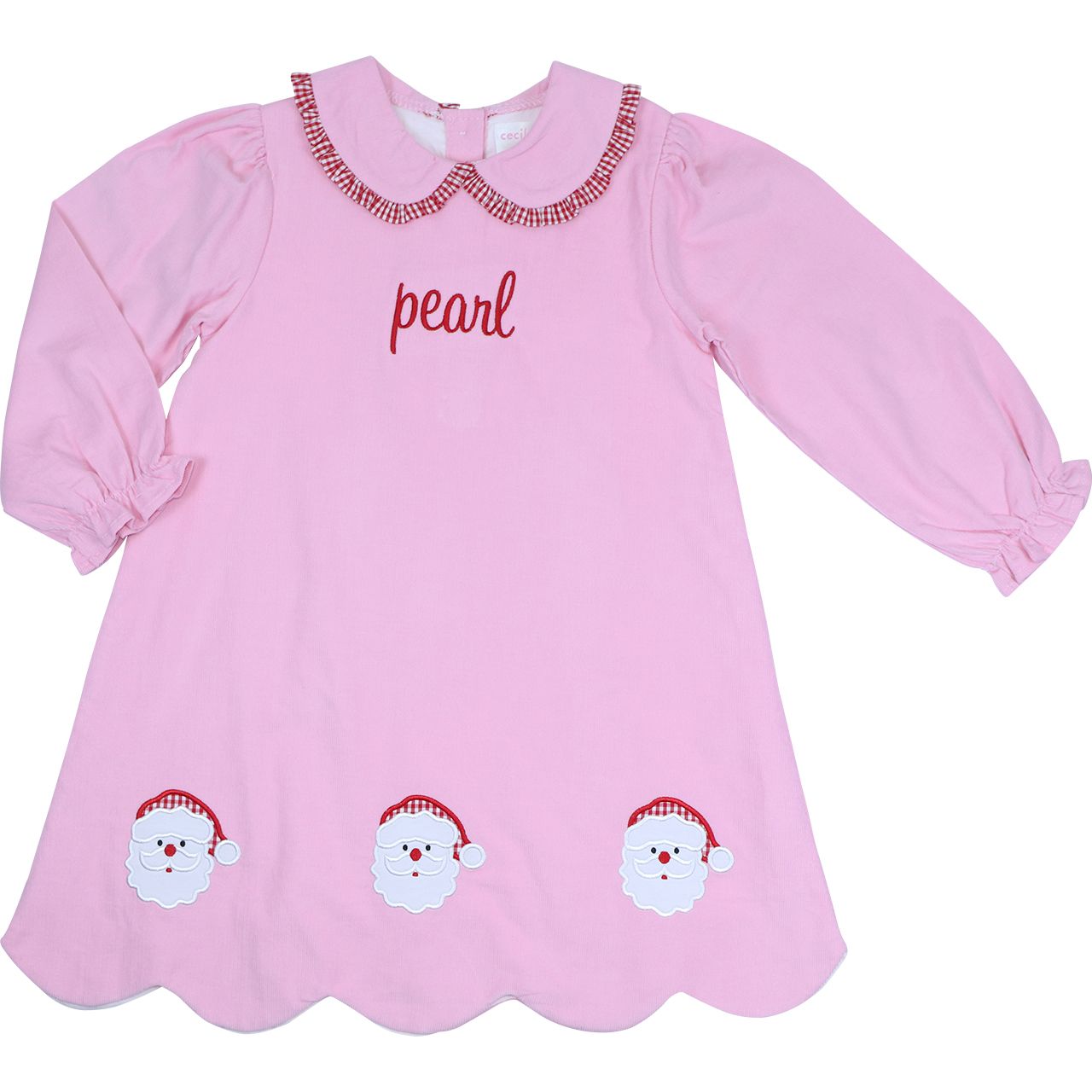 Pink Corduroy Applique Santa Dress