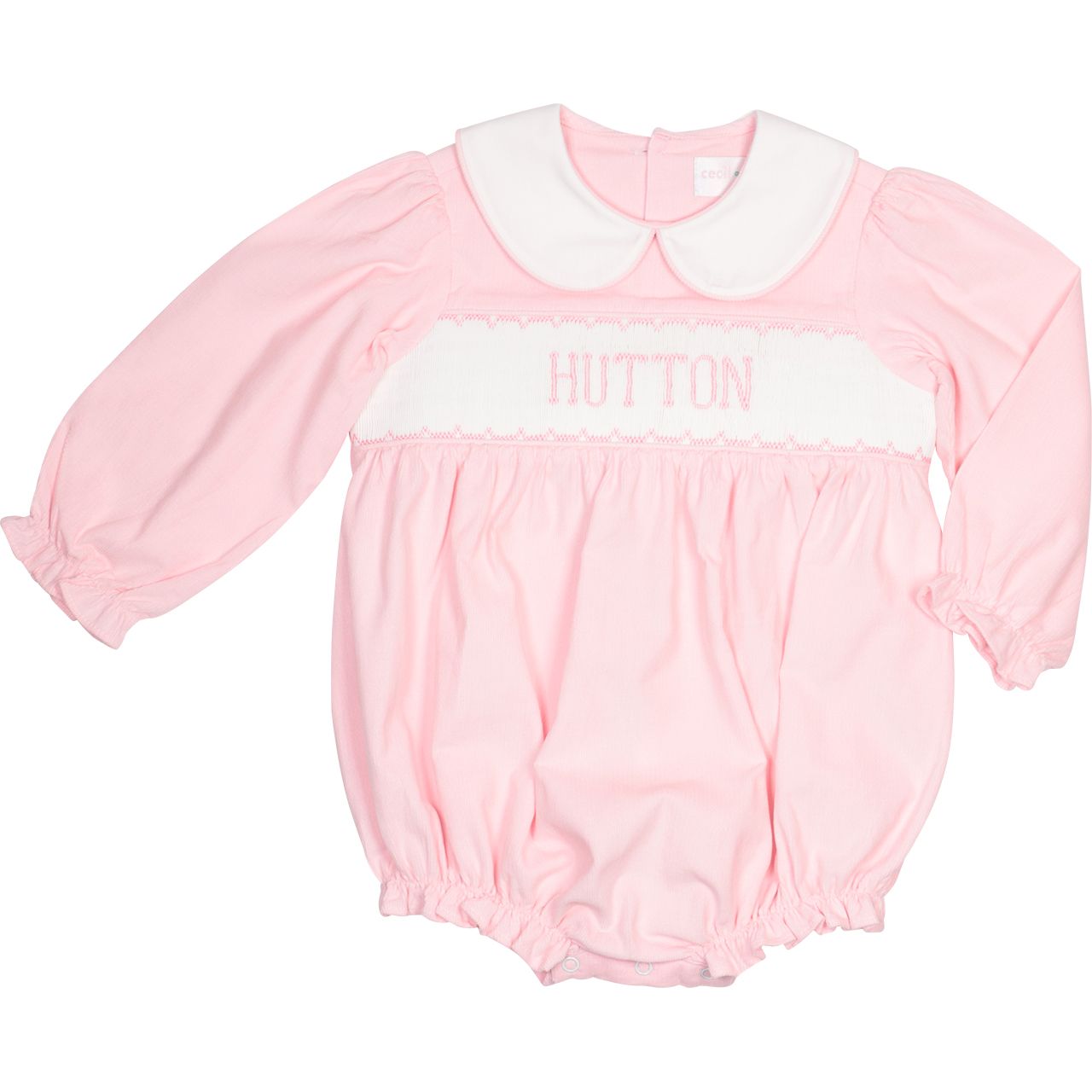 Pink Corduroy Custom Smocked Bubble