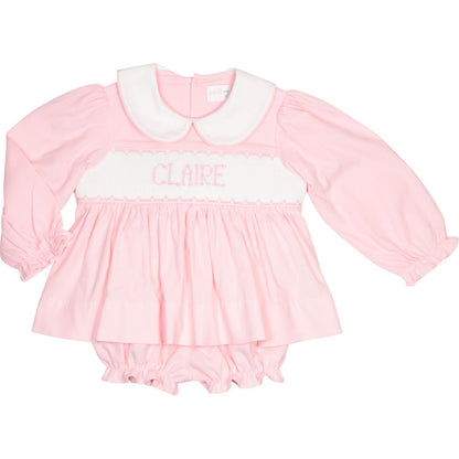 Pink Corduroy Custom Smocked Diaper Set