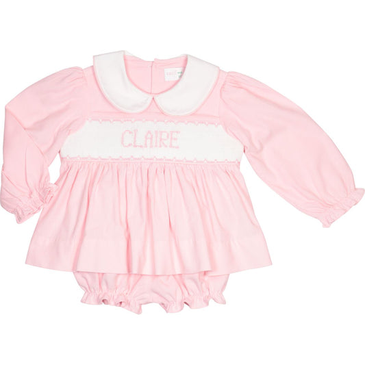 Pink Corduroy Custom Smocked Diaper Set