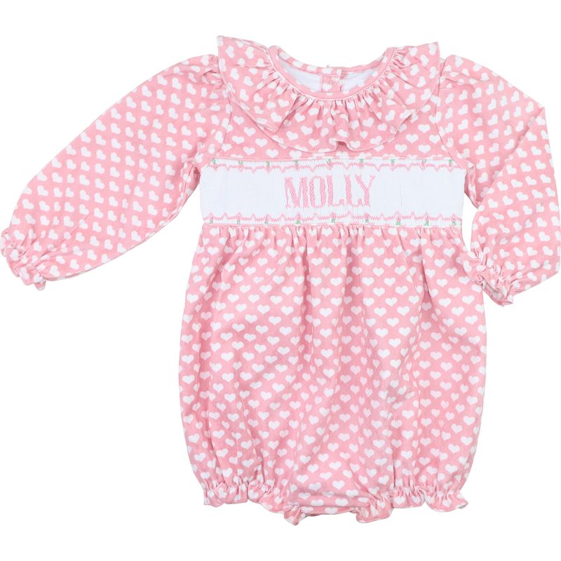 Pink Corduroy Custom Smocked Hearts Bubble