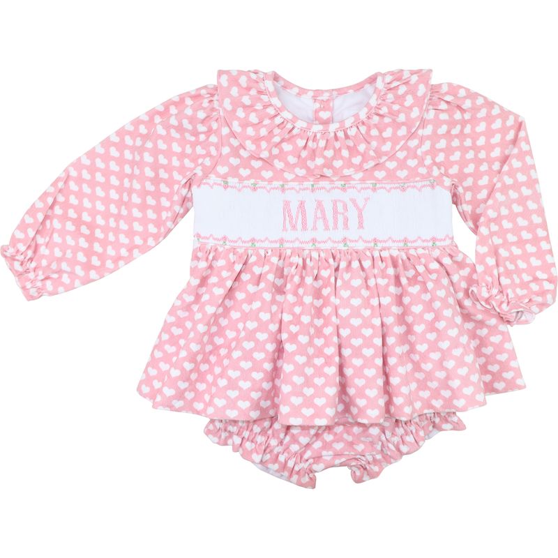 Pink Corduroy Custom Smocked Hearts Diaper Set