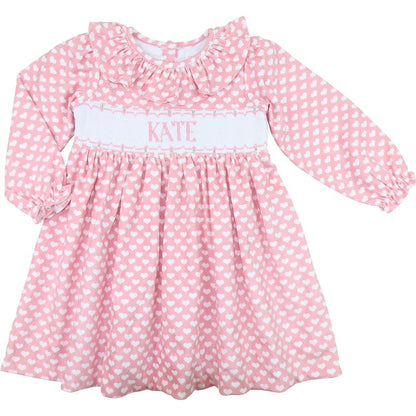Pink Corduroy Custom Smocked Hearts Dress