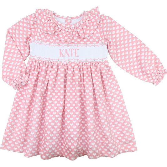 Pink Corduroy Custom Smocked Hearts Dress