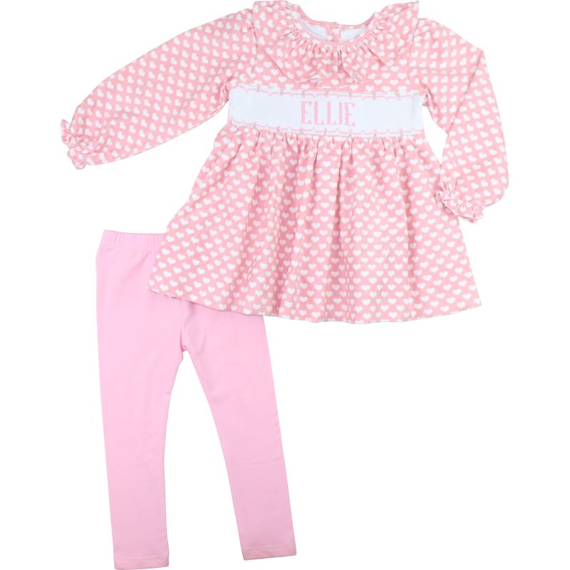 Pink Corduroy Custom Smocked Hearts Legging Set