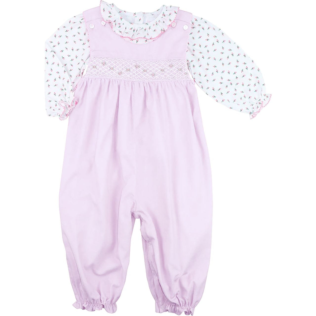 Pink Corduroy Smocked Long Bubble Set
