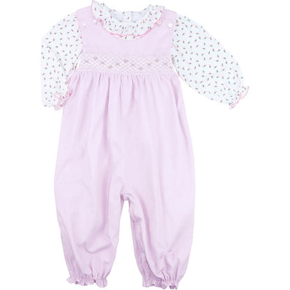 Pink Corduroy Smocked Long Bubble Set