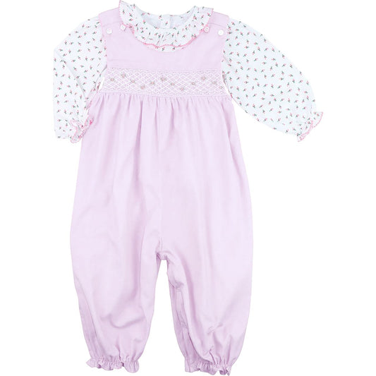 Pink Corduroy Smocked Long Bubble Set