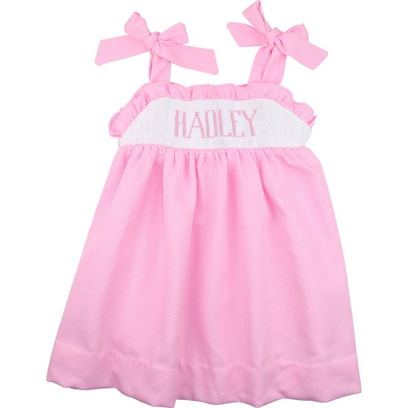 Pink Custom Smocked Shoulder Tie Dress