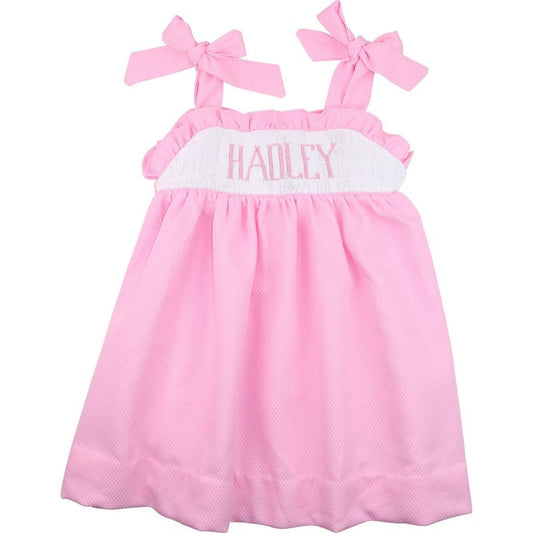 Pink Custom Smocked Shoulder Tie Dress