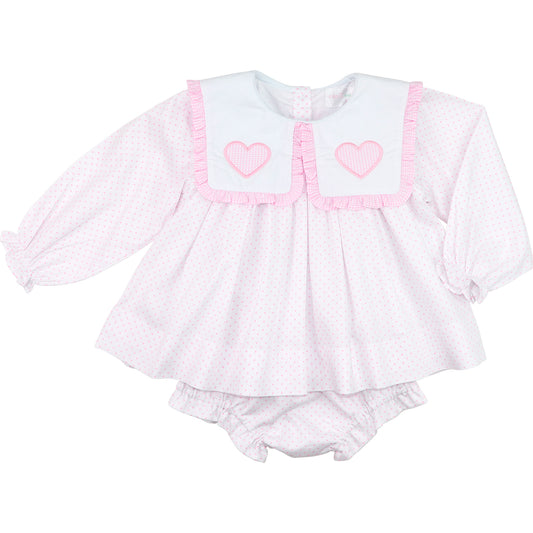Pink Dot Pique Hearts Diaper Set
