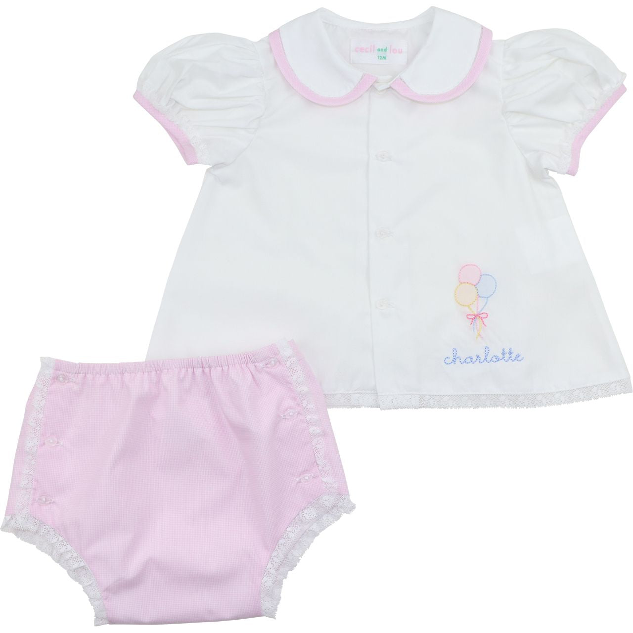 Pink Embroidered Balloons Diaper Set
