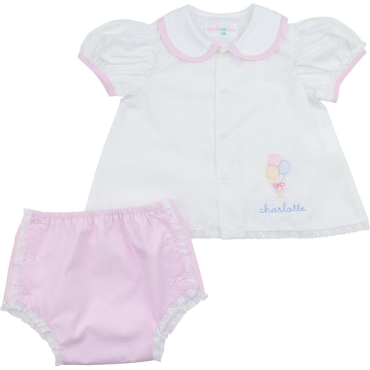 Pink Embroidered Balloons Diaper Set