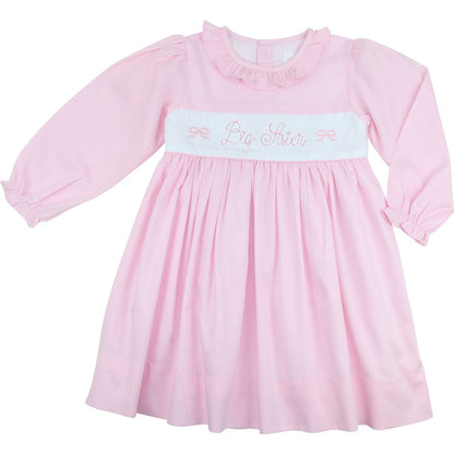 Pink Embroidered Big Sister and Bow Dress