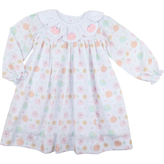 dress with floral and pumpkin pattern on a white background