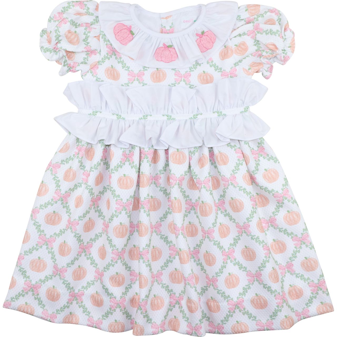 dress with pumpkin and flower pattern on a white background