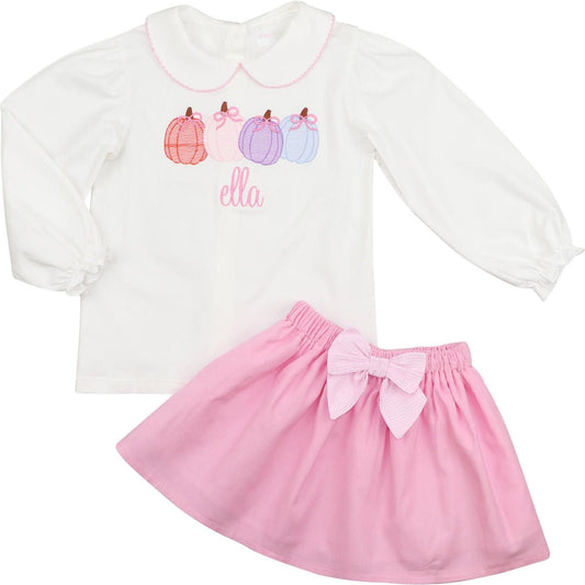 Pink Embroidered Pumpkin Skirt Set