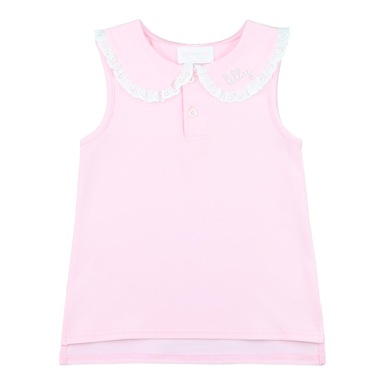 Pink Eyelet Sleeveless Knit Peter Pan Shirt
