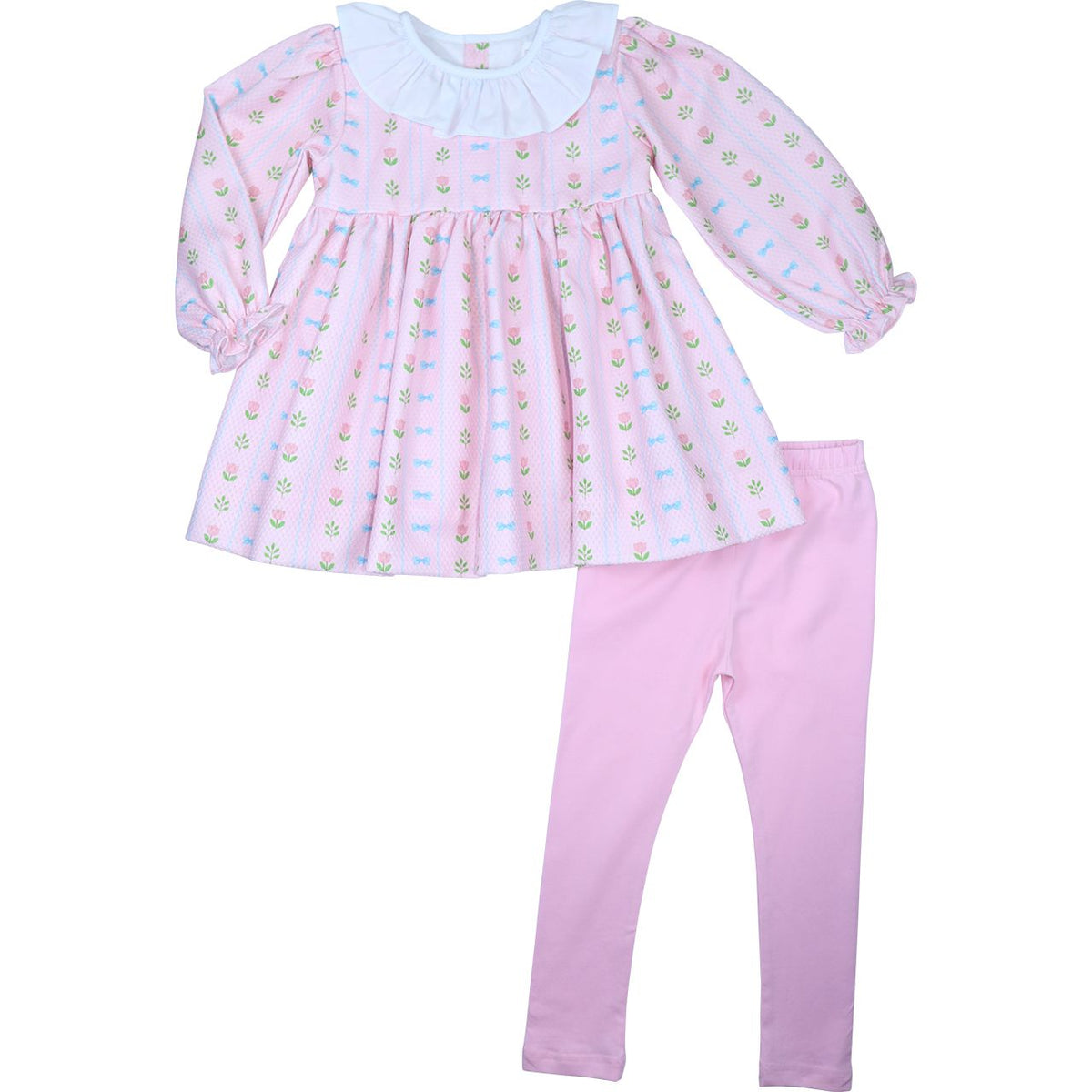 Pink Floral And Bow Legging Set