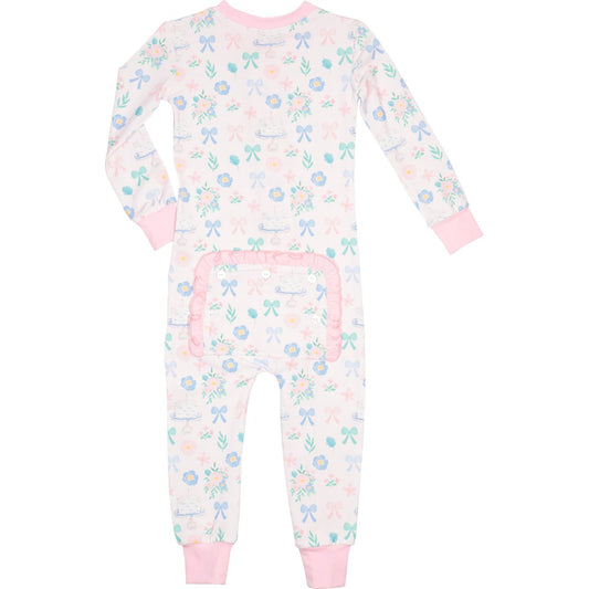 Pink Floral Birthday Print Knit Zipper Pajamas