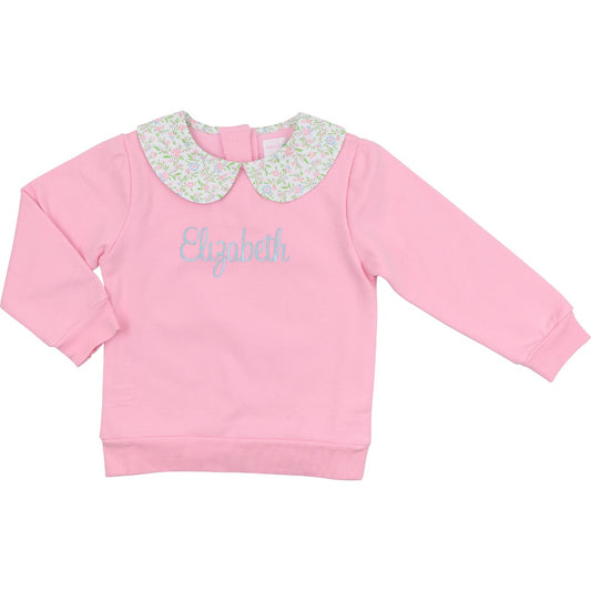 Pink Floral Collar Sweatshirt